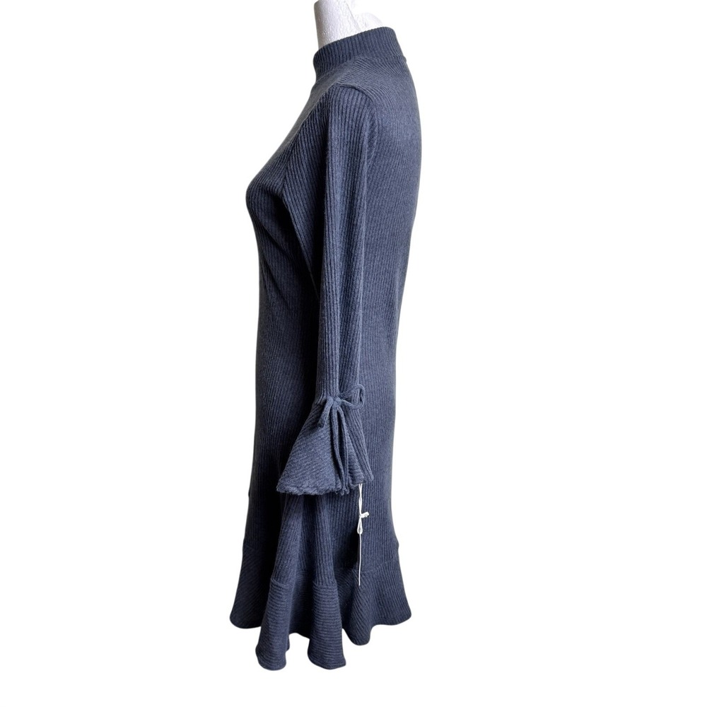 LC Lauren Conrad Mock Neck Swing Dress S Grey Ribbed Flare Cuff Mini NWT - Picture 4 of 9